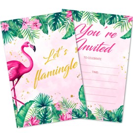 Uniizone Let's Flamingle Birthday Party Invitation Cards, Pink Flamingo Palm Leaves Fill-in Invites for Girls (30PACK), Teens-Kid's Party Celebration Baby Shower Supplies Favors