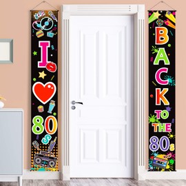 Decoración de fiesta de los años 80, escenarios de los 80, telón de fondo de pancarta de cumpleaños con texto "I Love 80s Door Sign 1980s Theme Party Supplies