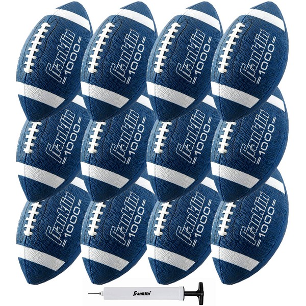 Franklin Sports Junior Size Football - Grip-Rite Youth Footballs - Extra Grip Synthetic Leather Perfect for Kids - Blue/White - 12 Pack Deflated