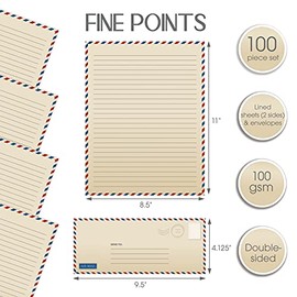 Better Office Products Juego de papel vintage de papelería para correo aéreo, juego de 100 piezas (50 hojas forradas + 50 sobres a juego), tamaño cart