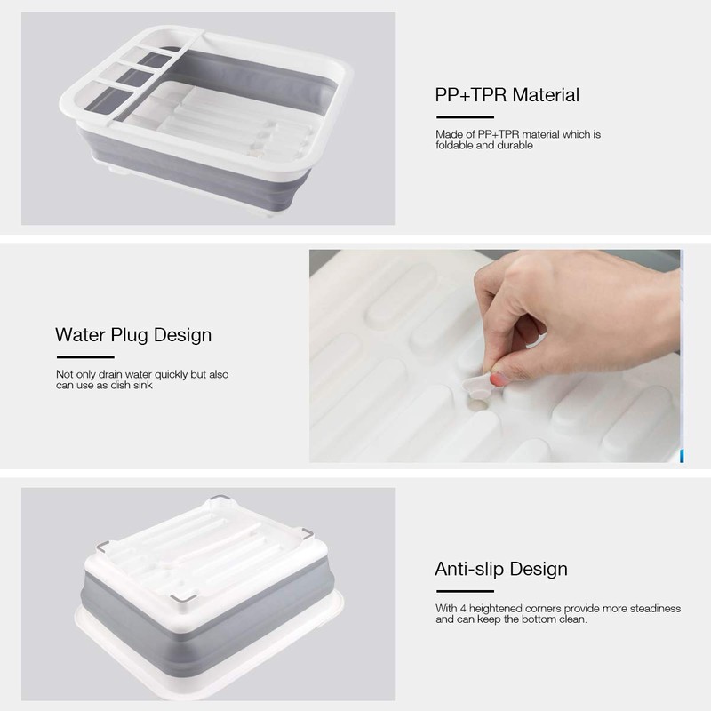 THANSTAR Collapsible Dish Drying Rack Portable Dinnerware Drainer Organizer for