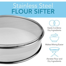 Vollum Stainless Steel Flour Sifter (12" Diameter x 2.5" High; Mesh-Hole Size 0.6mm)