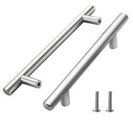 YYTECH Pack of 10 Furniture Handles, Handles for Kitchen Cabinets, 160 mm Hole Spacing, Stainless Steel Kitchen Handles, Silver Cabinet Handles, Handles, Round Design, T Bar Handle for Cupboard,