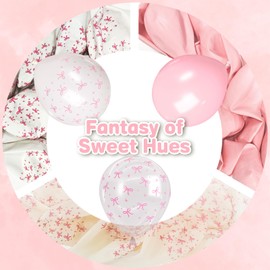 Pink Bow Balloons, YianHien 12 Inch Latex Light Pink White Bow Print Coquette Party Balloons for Girls Women, Pink Party Decorations for Birthday Anniversary Bridal Bachelorette Engagement Baby Shower