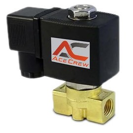 AceCrew Brass Solenoid Valve 3/8 inch NPT 12VDC Normally Closed - flow control valve for gas, liquid, fluid & air