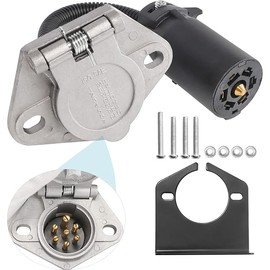 MECMO 7-Way RV Blade to 7 Way Round Pin Trailer Adapter Connector, Die-cast Zinc with Mounting Bracket, 7 RV to 7 Pole Pin Trailer Socket Plug Harness for Towing Commercial, Agricultural, Farm Trailer