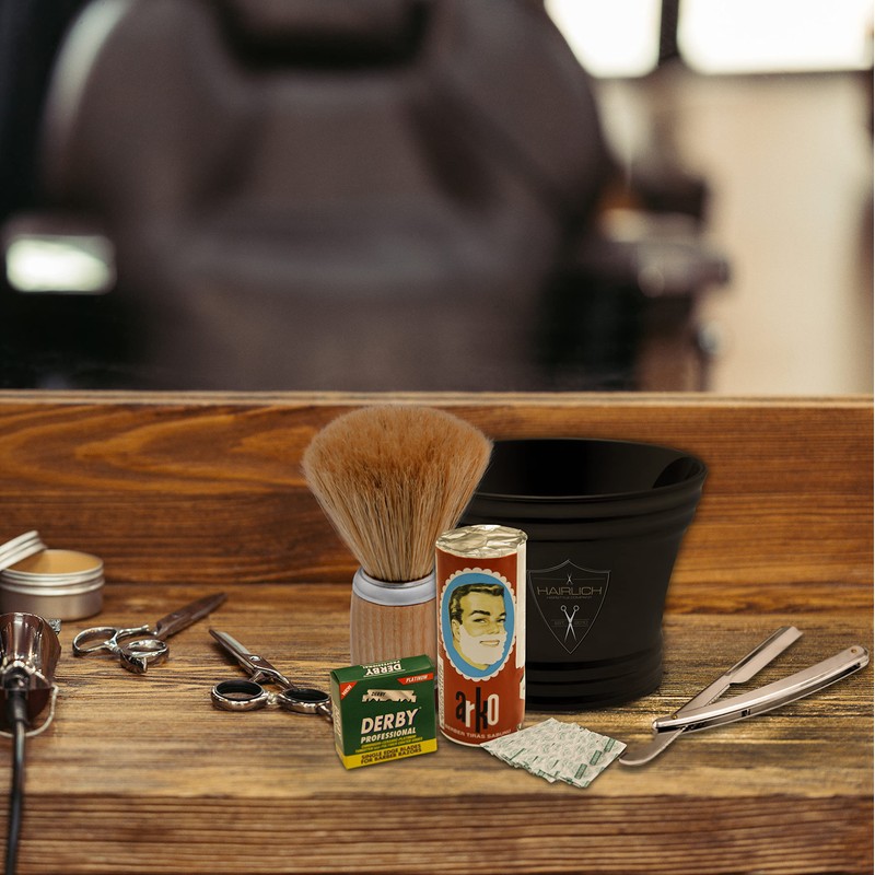 Hairlich Shaving Set with Interchangeable Blades, Plastic Shaving Soap Dish