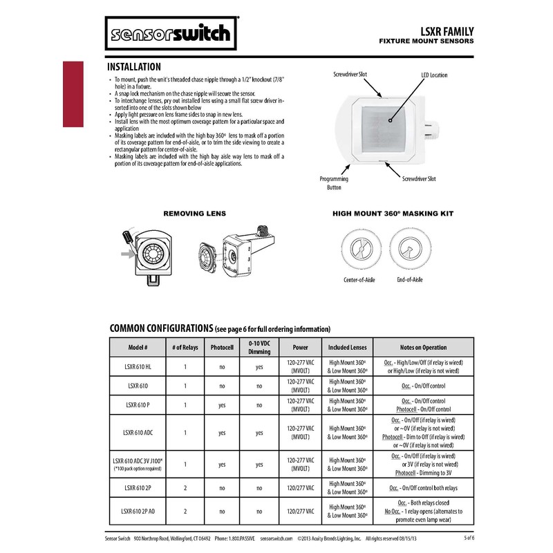 Sensor Switch LSXR 610 ADC Line Voltage Fixture Mount Sensor
