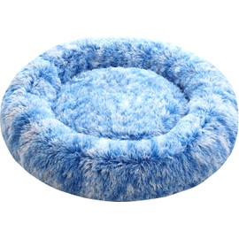 Comlax Calming Donut Dog Beds, 39 inches Round Cushion with Removable Washable Cover, Anti-Anxiety Faux Fur Cuddler, Fluffy Comfy Furry Pet Bed (Blue, 39")
