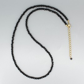 Gempires Natural Black Tourmaline 3.5 mm Beads Necklace, Protects & Bring Luck, 14k Yellow Gold Plated With 18 + 2 Inch Adjustable Chain (Black Tourmaline)