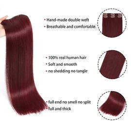 Wine Red Straight Clip in Hair Extensions Real Human Hair 16 Inch 115g Brazilian Remy Human Hair 16 Clips Double Weft Human Hair For Women Full Head 7 Pcs Per Set (16 Inch, #99JBurgundy)