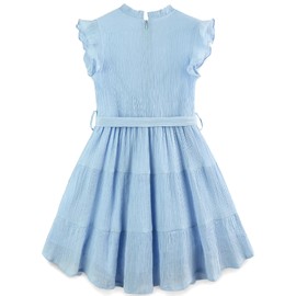 Preteen Teen Youth Girl's Dress Fashion Casual School Formal Party Summer Swing Ruffle Sleeve Boho Clothing Outfits Clothes Vestido para Niña Blue Size 14-15 Years