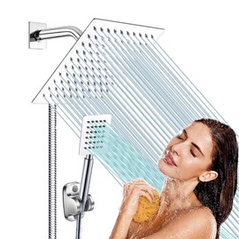 High Pressure Rain 6'' Square Shower Head Combo, Equipped with all Metal Hand Shower, 78" Extra Long Hose, 3-Way Diverter, Adhesive Shower Head Holder (WOSAISIUS Chrome Shower Head Set)