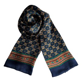 JWSilk - Bufanda larga de seda para hombre, Cuadrados azul marino y granate, 63"x10"