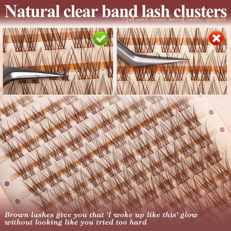 Brown Lash Clusters Natural Invisible Band Eyelash Clusters Wispy Brown