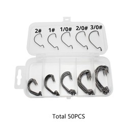 Fishing Hooks Set Carbon Steel Fishing Hooks, 50 Pieces Fishing Hooks with Barbed Fish Hooks with Plastic Box for Saltwater and Freshwater, 2# 1# 1/0# 2/0# 3/0#