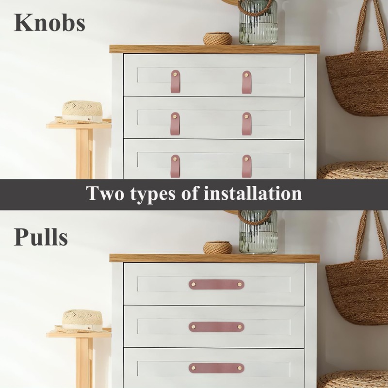 Lvkjafaz 4Pcs Leather Drawer Pulls,Handles Single Hole Dresser Knobs Cabinet