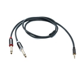 System-S Audio Y Jack Cable 100 cm 2 x 6.35 mm 2-Pin Male to 3.5 mm 3-Pin Male Braided AUX Adapter