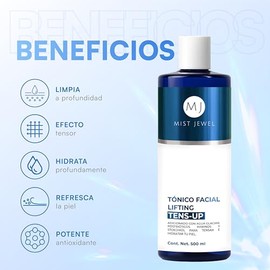 MIST JEWEL Tónico Facial Tensor y Tonificante, Efecto Reafirmante Inmediato | Hidrata y prepara la piel skincare día y noche 500ml