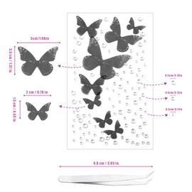 Rhinestone Stickers, Self Adhesive Face Diamonds with Tweezers Stick on Fabric Butterflies Round Jewel Gems Stickers for Women Nails Face Body Hair Festivals (Black)