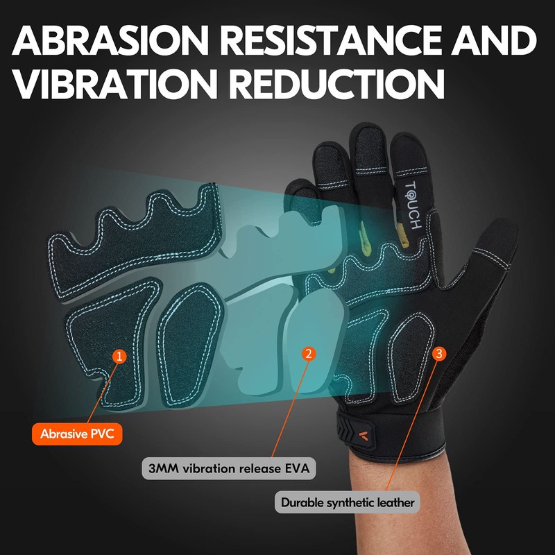 Vgo... 1-Pair HeavyDuty Synthetic Leather Work Gloves, Impact Protection Mechanic