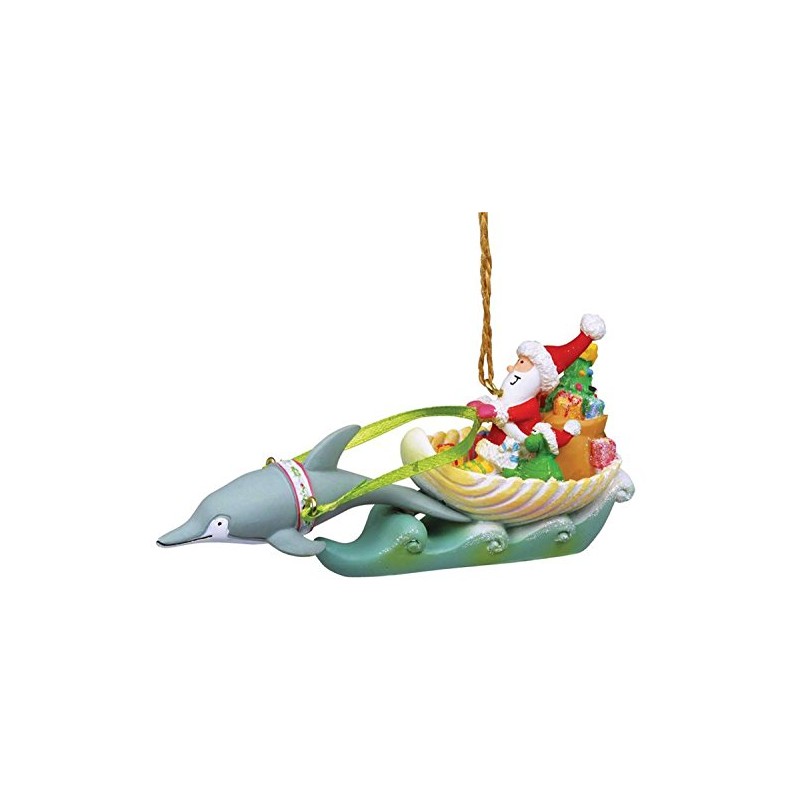 Cape Shore Coastal Santa in Sea Shell Sleigh Dolphin Reindeer