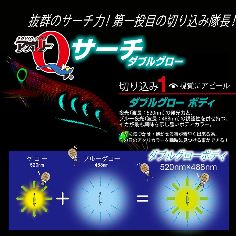 Yo-Zuri Squid Jig, Aori-Q, Search, Double Glow, No. 2.5, DLRM: