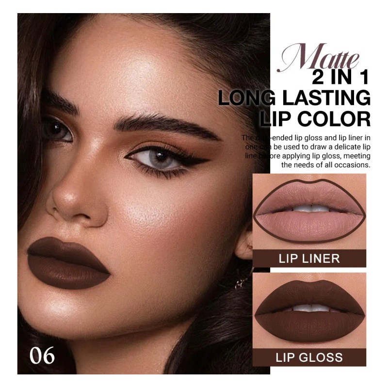 Labial Líquido Mate Con Delineador 2 En 1 Dnm