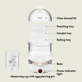bella Rapid Electric Egg Cooker and Poacher with Auto Shut Off for Omelet, Soft, Medium and Hard Boiled Eggs, 14 Egg Capacity Tray, Double Stack, White