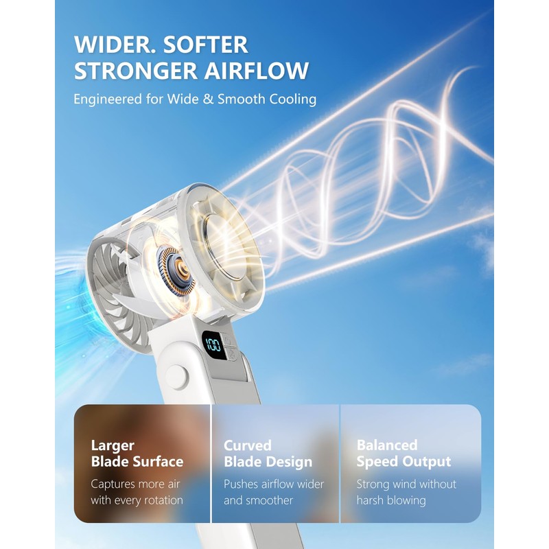 Portable Handheld Fan with Cooling Plate, 199-Speed Stepless Control, 3-in-1