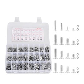 VEVOR 720 Pcs Bolts and Nuts Assortment Kit, Imperial Machine Screws and Flat Washers, Stainless Steel 6-32,8-32,10-24,1/4-20, for Furniture/Equipment/Vehicle Assembly, Silver