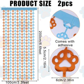 2 Pack Dog Birthday Decorations, 3.3x6.6ft Dog Paw Foil Fringe Curtains Hanging Banners Photo Prop Streamer Backdrop for Puppy Dog Themed Birthday Party Decorations (Orange Blue)