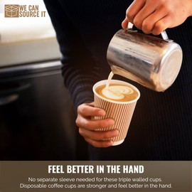 We Can Source It Ltd – 16oz Disposable Kraft Ripple Paper Cups – Insulated Brown Paper Cups with 3 Ply Construction – 100% Compostable Recyclable – For Tea, Coffee, Hot Drinks – 500 Pack