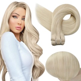 Full Shine Blonde Hair Extensions Sew In Real Human Hair Bundles 20 Inch Platinum Blonde Weft Extensions Human Hair Double Weft Remy Human Hair Extensions For Women Weft Extensions 105 Gram