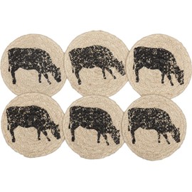 VHC Brands Sawyer Mill Charcoal Table Décor, Coaster Set, Cow