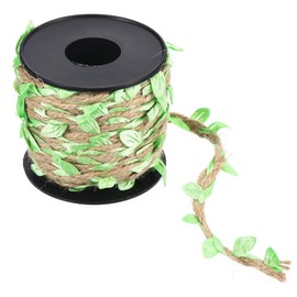 PATIKIL 33ft 5mm Burlap Leaf Ribbon, Braided Decoration Vine Natural Jute Rope Twine with Artificial Leaves for Jungle Wedding Party Home Garden Decor, Light Green