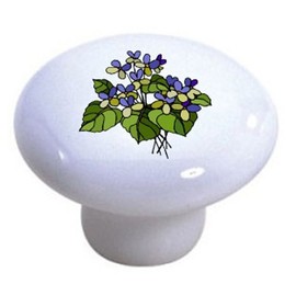 Set of 2 Violets Floral Ceramic Cabinet Drawer Pull Knobs