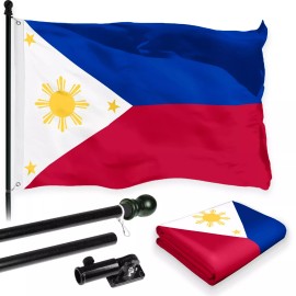 G128 Flag Pole 6FT Black & Philippines Philippine Flag 3x5FT Combo Printed 150D Poly
