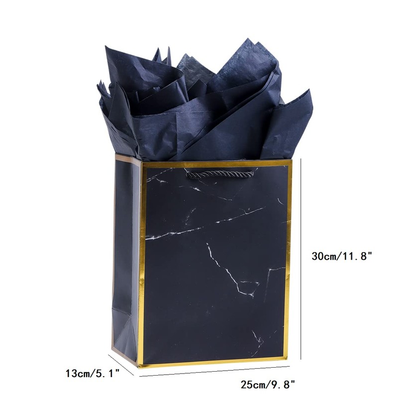 ysmile Marble Black 12" Large Gift Paper Bag with Tissue