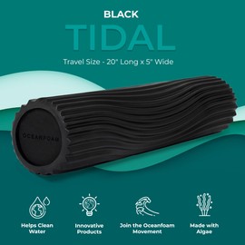 Oceanfoam Tidal Roller - Black - Muscle Massage Foam Roller for Back Pain & Stretching - Firm and Ergonomic Wide Wave Textured - Yoga, Athletics, & Wellness - Full Size, 20" x 5"