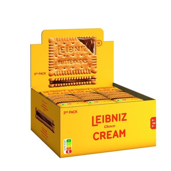 LEIBNIZ Cream Choco, Counter Stand, 2 Crispy Butter Biscuits with Delicate Chocolate Cream, Practical Pack of 2 Stands (18 x 38 g)
