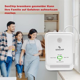 Gas Detector SenChip, Household Natural Gas LPG City Gas Alarms, Flammable Methane Gas Leak Detector, with Voice Warning Flashing Light Alarm (White)