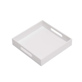 KEVLANG Glossy White Sturdy Acrylic Serving Tray with Handles-10x10Inch-Serving Coffee,Appetizer,Breakfast,Butler-Kitchen Countertop-Makeup Drawer Organizer-Vanity Table,Ottoman Tray-Decorative Tray