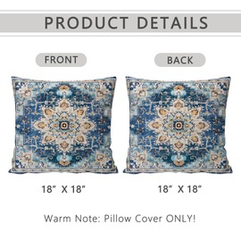 infenhiy Throw Pillow Covers Pack of 2 Double-Sided Printing Home Indoor and Outdoor Sofa Bed Decor 18 x 18 Inch pillowcover (Blue Light Blue Bohemian Pattern, 18x18Inch)