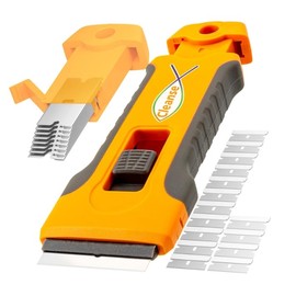 Razor Blade Scraper with 15pcs Steel Blades Replacements, Easy & Safe Removing Decals Stickers & Glue for Glass Stove Top, Oven, Cooktop, Cars and Other Smooth Surfaces, Non-Scratch, Quick Removal