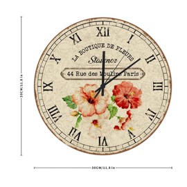 LetusZhogo Flower Clock France Country Rustic Style Wall Clock Vintage Floral Wood Clock 12 Inch Round Farmhouse Wall Clock Non Ticking Silent Home Modern Decor for Kitchen Office Retro Hanging Clock