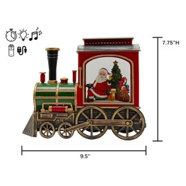 Victory Creative Christmas Holiday Illumination Santa & Xmas Tree in Train Musical Water Globe 7.75" H x 9.5" x 3" Glitter Spinner Battery Operated Timer & USB Xmas Snow Globe Light Up Home Decor