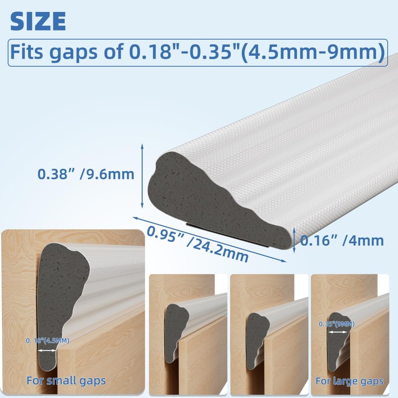 Wedge-Shape Window Weather Stripping Door Frame Seal Strip 2Pcs×196" White,Upgrade