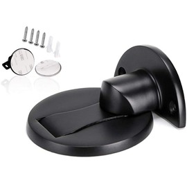 KOLAKO Magnetic Door Stopper,Invisible Stainless Steel Door Stop,Modern Magnetic Door Catch Door Holder for Home Office Security,Ground Mount,Black Adhensive Brushed Nickel Doorstopper