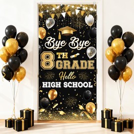 AIBIIN 8TH Grade Graduation Decorations 2026 Backdrop Bye Bye 8TH Grade Hello High School Door Banner, Graduation Classroom Banner Party Decorations 35.4 x 70.8 inch